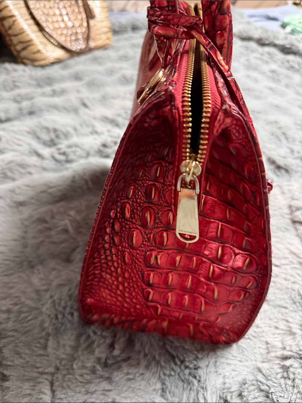 Brahmin Red Croc-Embossed Satchel with Gold Accents limited run Melbourne - Picture 4 of 6